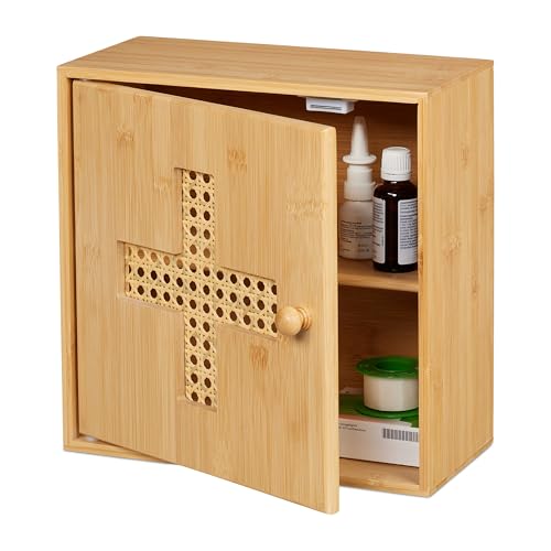 Relaxdays Medicine Cabinet with 2 Compartments, Decorative Cross, Height x Width x Depth: Approx. 28 x 28 x 16 cm, Natural - Image 7