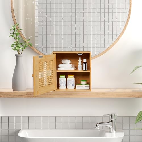 Relaxdays Medicine Cabinet with 2 Compartments, Decorative Cross, Height x Width x Depth: Approx. 28 x 28 x 16 cm, Natural - Image 8