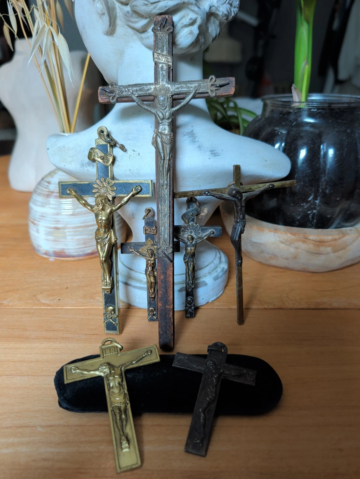 Lot 7 Anciens Crucifix Croix Memento Mori Crâne Golgotha - Bronze Napoléon lll - Image 1