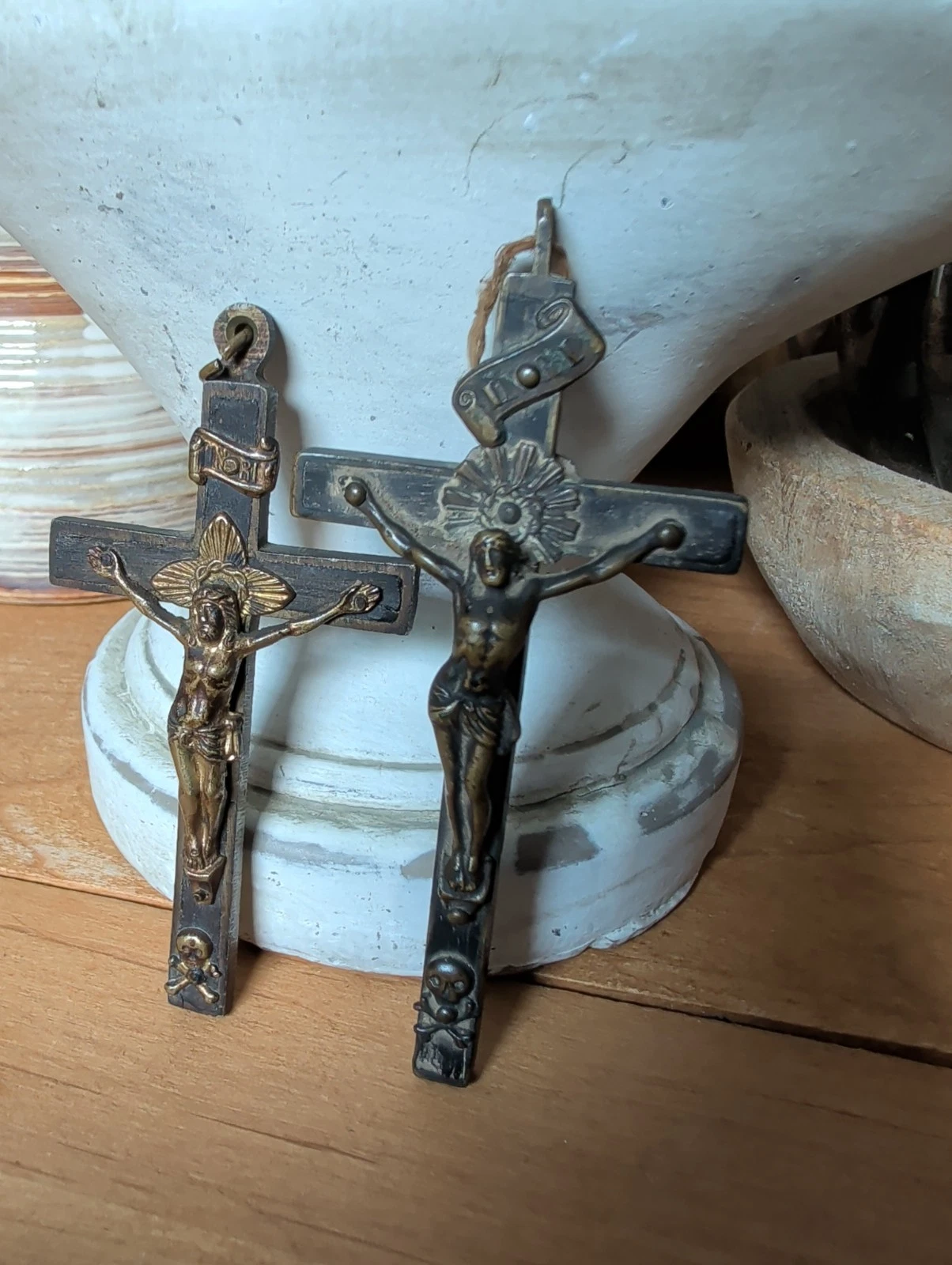 Lot 7 Anciens Crucifix Croix Memento Mori Crâne Golgotha - Bronze Napoléon lll - Image 12
