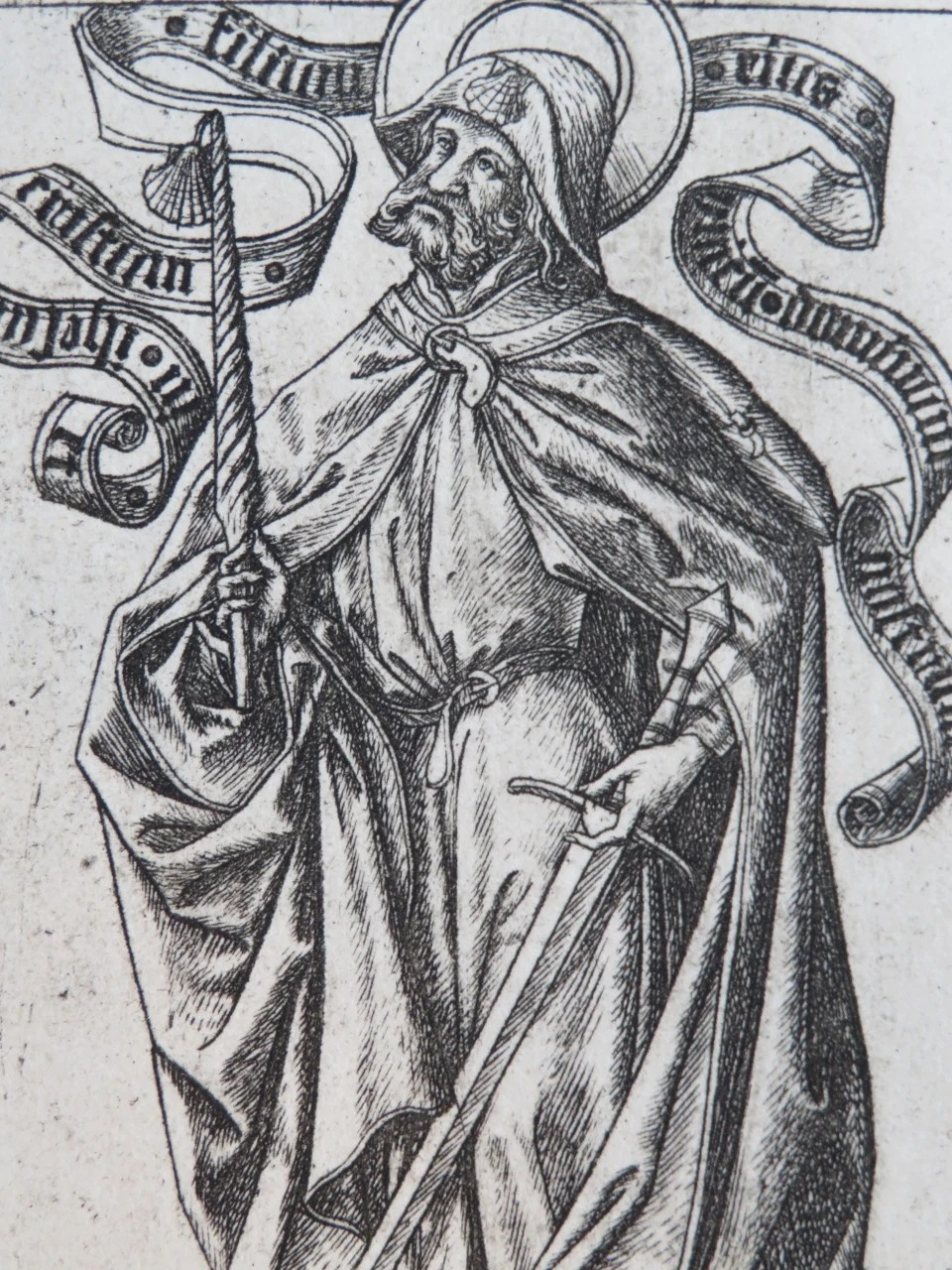 Maitre ES 1420–1468 GRAVURE APOTRE SAINT JACQUES GOTHIQUE ALLEMAGNE MOYEN AGE - Image 2