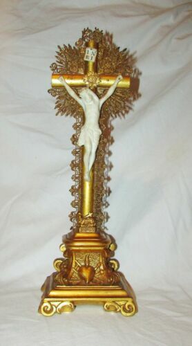 Très Grand Crucifix D’Autel Croix De La Passion Napoléon 3 Bois Noir 46cm Haut - Image 12