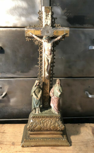 Très Grand Crucifix D’Autel Croix De La Passion Napoléon 3 Bois Noir 46cm Haut - Image 18