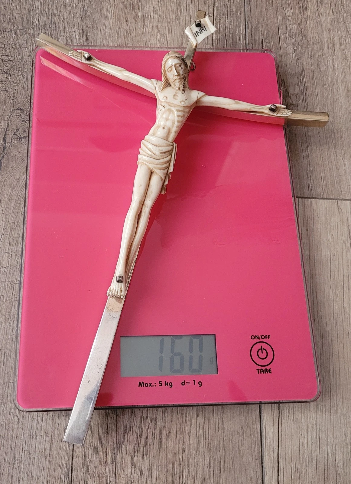 ​Christ Sculpté Ancien sur Croix Argent Massif Poinçonné 160 g - 28 cm #K22 - Image 4