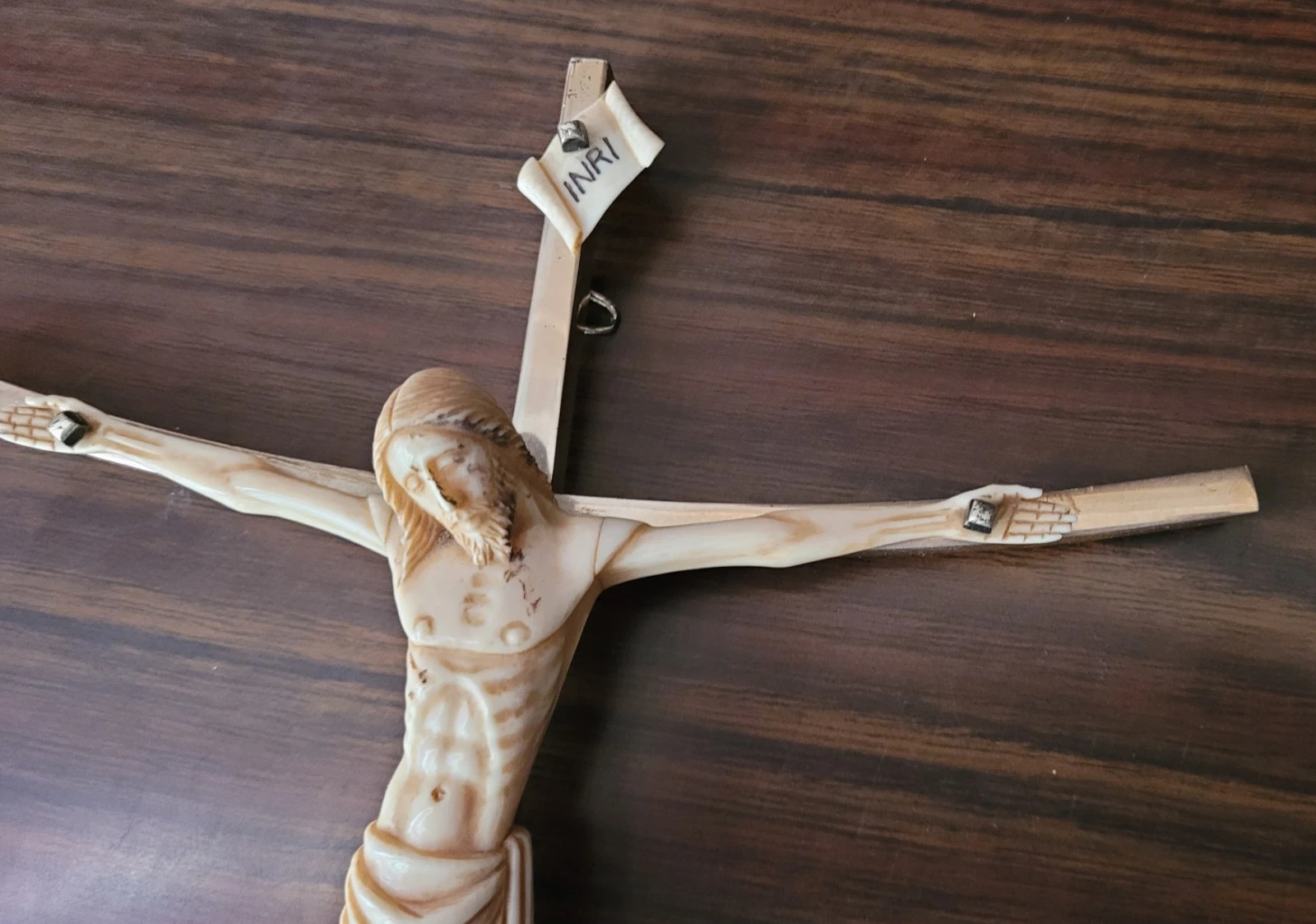 ​Christ Sculpté Ancien sur Croix Argent Massif Poinçonné 160 g - 28 cm #K22 - Image 8