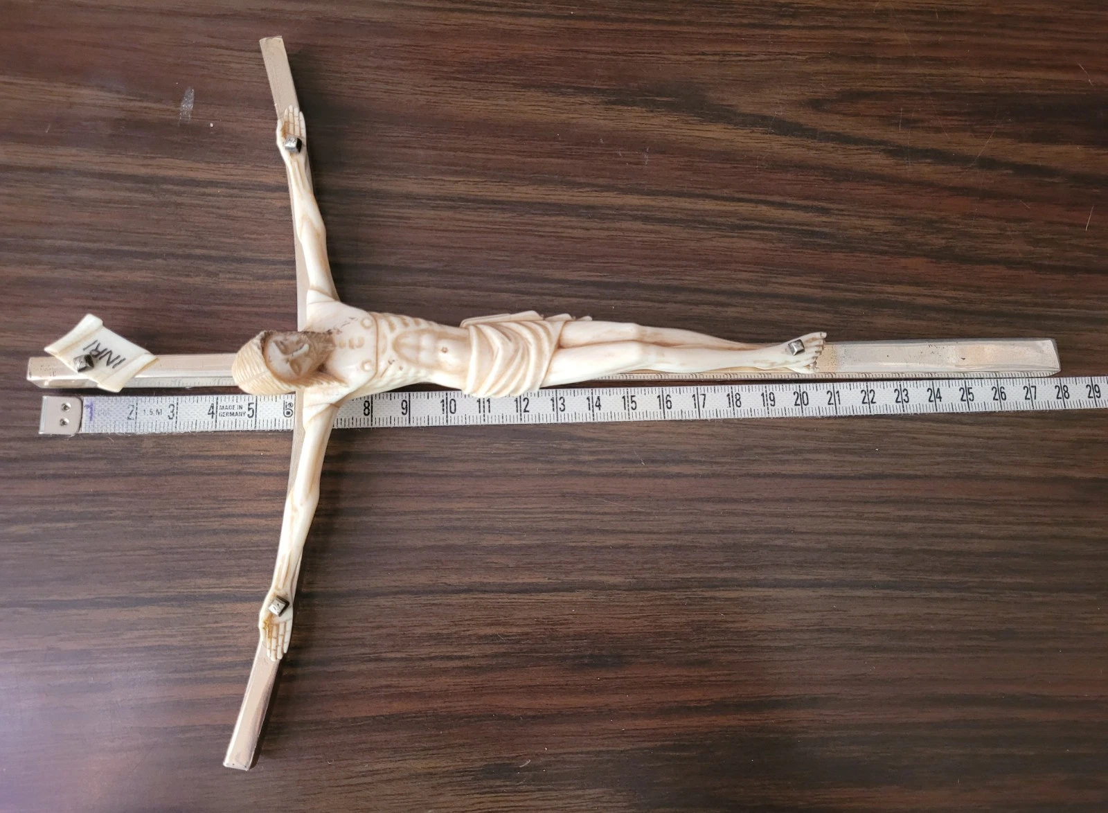 ​Christ Sculpté Ancien sur Croix Argent Massif Poinçonné 160 g - 28 cm #K22 - Image 14