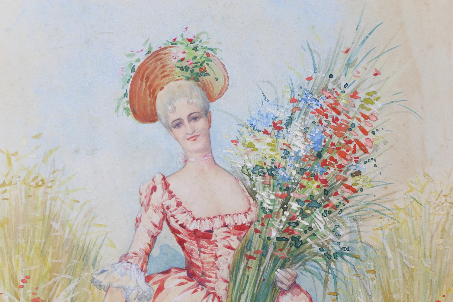 Lucienni : Elégante aux fleurs école Italienne mode robe vers 1880 ? Italie - Image 3