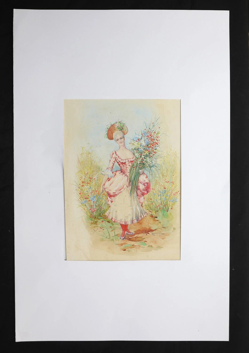 Lucienni : Elégante aux fleurs école Italienne mode robe vers 1880 ? Italie - Image 4