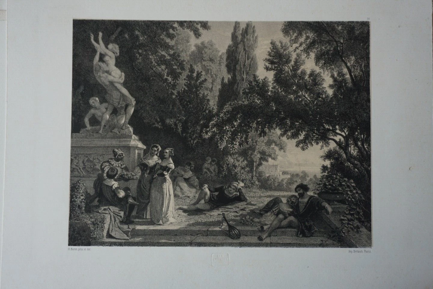 Henri BARON (1816-1885) LITHO ORIGINALE XIX° FEMME COSTUME ITALIE TROUBADOUR - Image 1