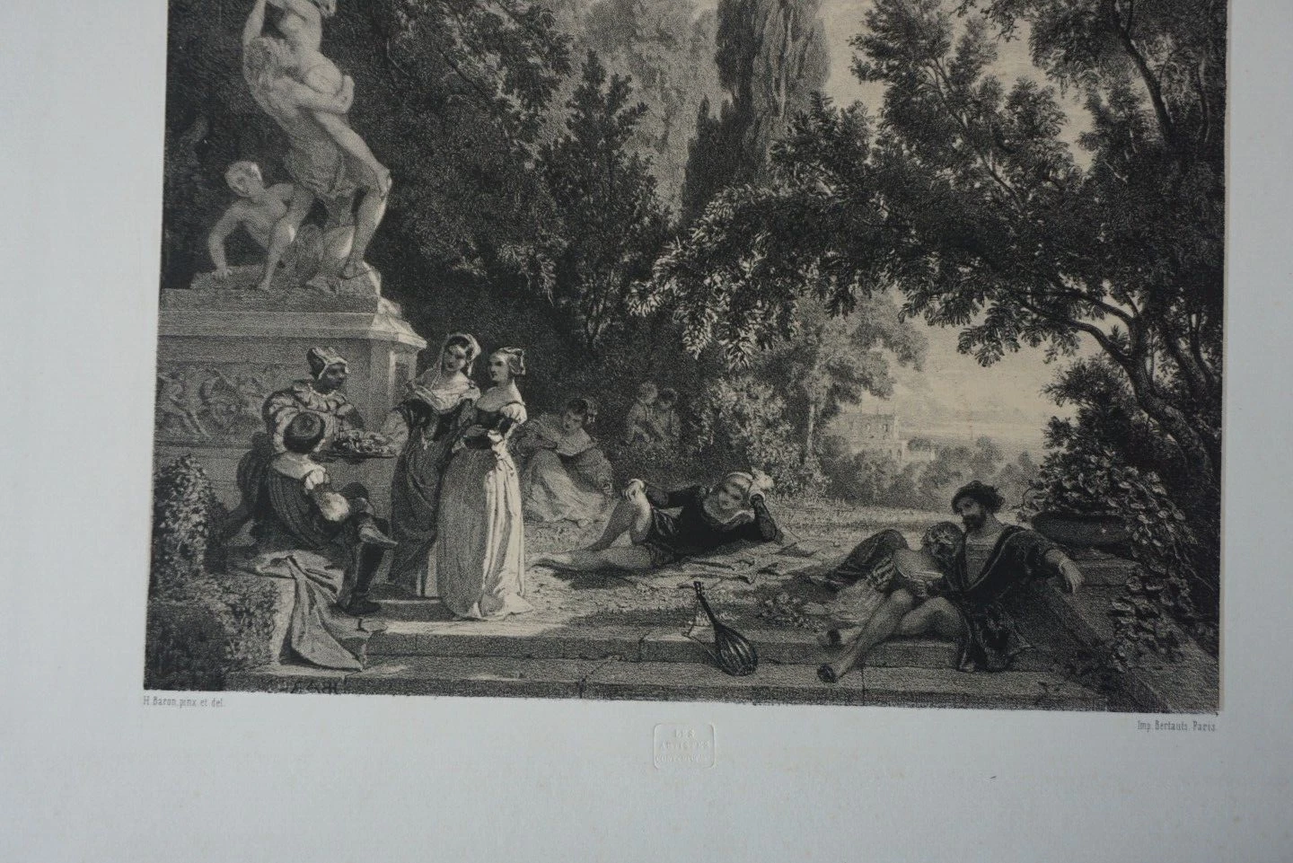 Henri BARON (1816-1885) LITHO ORIGINALE XIX° FEMME COSTUME ITALIE TROUBADOUR - Image 2