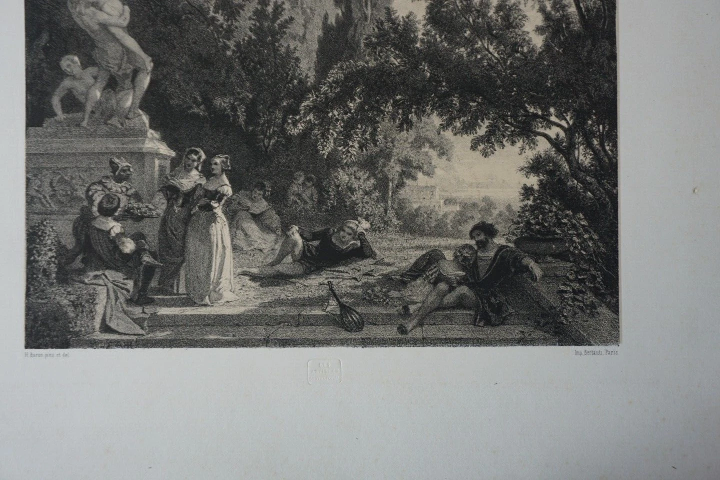 Henri BARON (1816-1885) LITHO ORIGINALE XIX° FEMME COSTUME ITALIE TROUBADOUR - Image 3