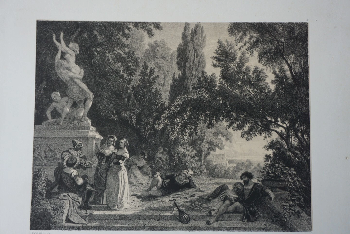 Henri BARON (1816-1885) LITHO ORIGINALE XIX° FEMME COSTUME ITALIE TROUBADOUR - Image 4