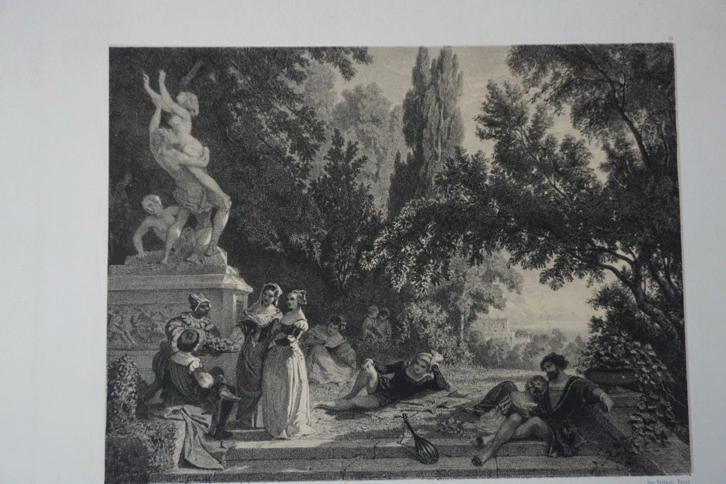 Henri BARON (1816-1885) LITHO ORIGINALE XIX° FEMME COSTUME ITALIE TROUBADOUR - Image 5