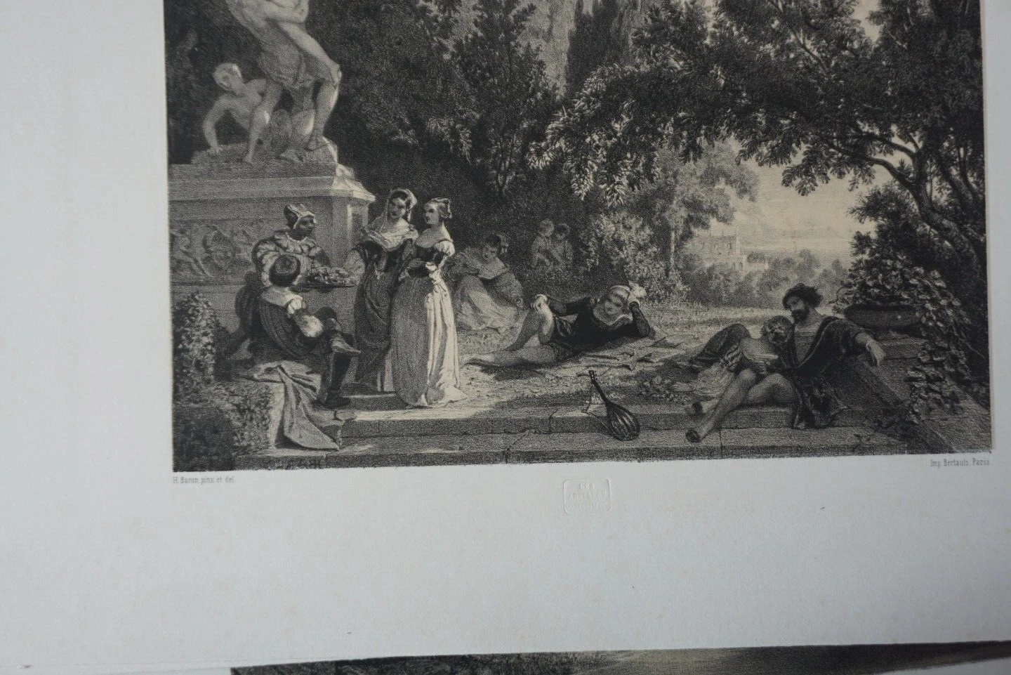 Henri BARON (1816-1885) LITHO ORIGINALE XIX° FEMME COSTUME ITALIE TROUBADOUR - Image 6