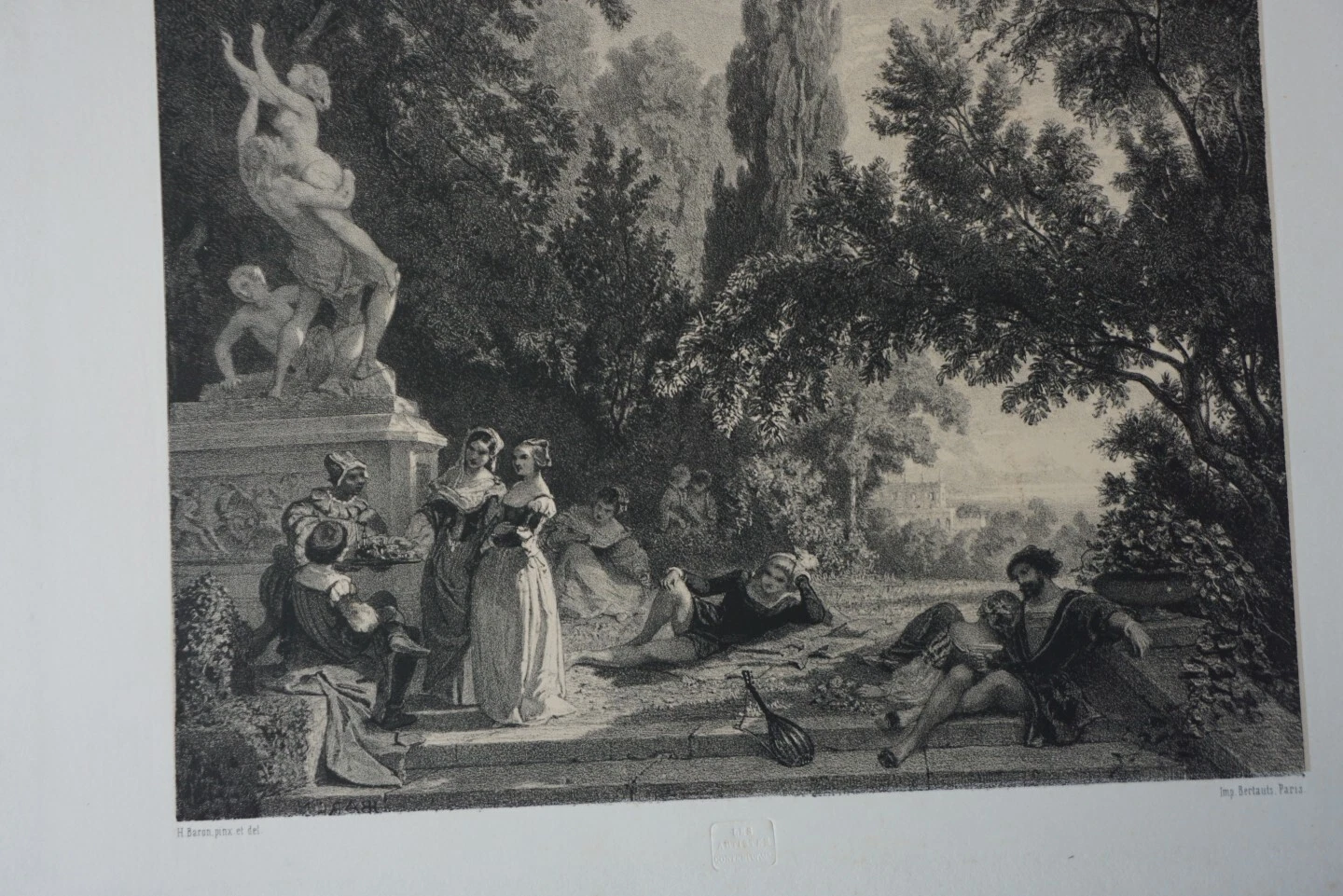 Henri BARON (1816-1885) LITHO ORIGINALE XIX° FEMME COSTUME ITALIE TROUBADOUR - Image 7