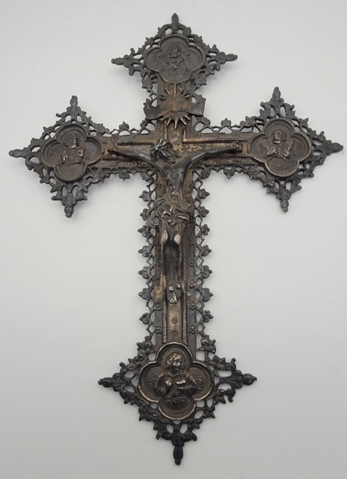 Ancienne Croix, Crucifix, Christ, orfèvrerie religieuse Argent Massif 156g 21cm - Image 1
