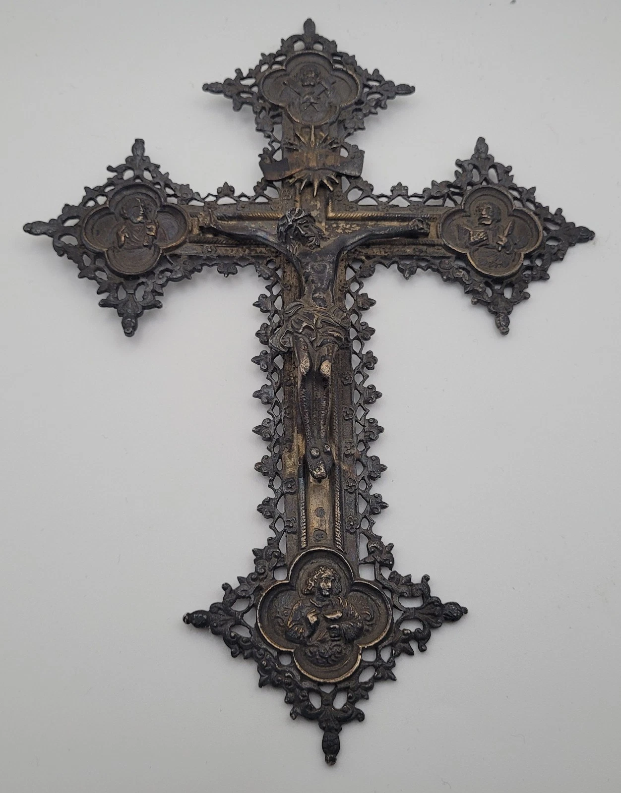 Ancienne Croix, Crucifix, Christ, orfèvrerie religieuse Argent Massif 156g 21cm - Image 2