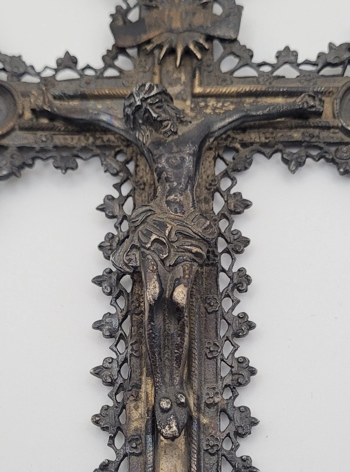 Ancienne Croix, Crucifix, Christ, orfèvrerie religieuse Argent Massif 156g 21cm - Image 3