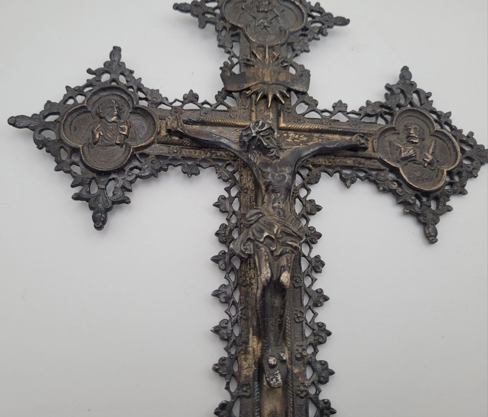 Ancienne Croix, Crucifix, Christ, orfèvrerie religieuse Argent Massif 156g 21cm - Image 4