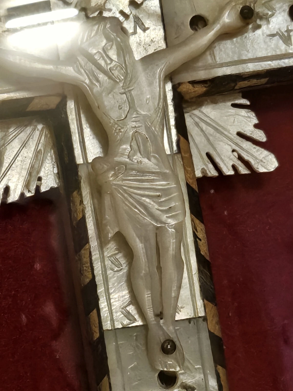 Passion Christ croix crucifix Nacre Art Populaire. Période NAPOLÉON 3./ .1870 - Image 3