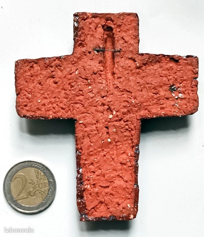 Croix Crucifix Céramique 60's - Terre chamottée émaillée Perignem / Amphora - Image 2