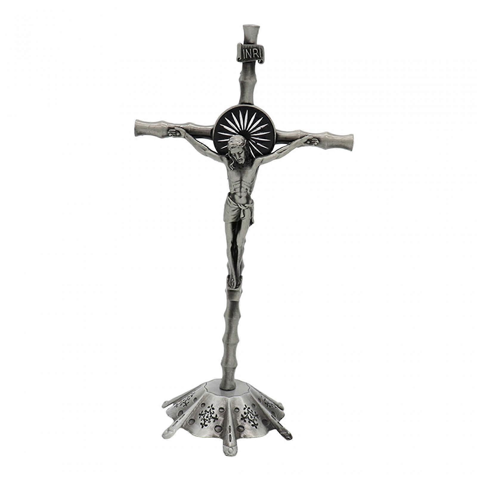 Crucifix Wall Cross Statue Miniature Cross Statue for Cabinet Easter Bedroom retro Argent - Image 3