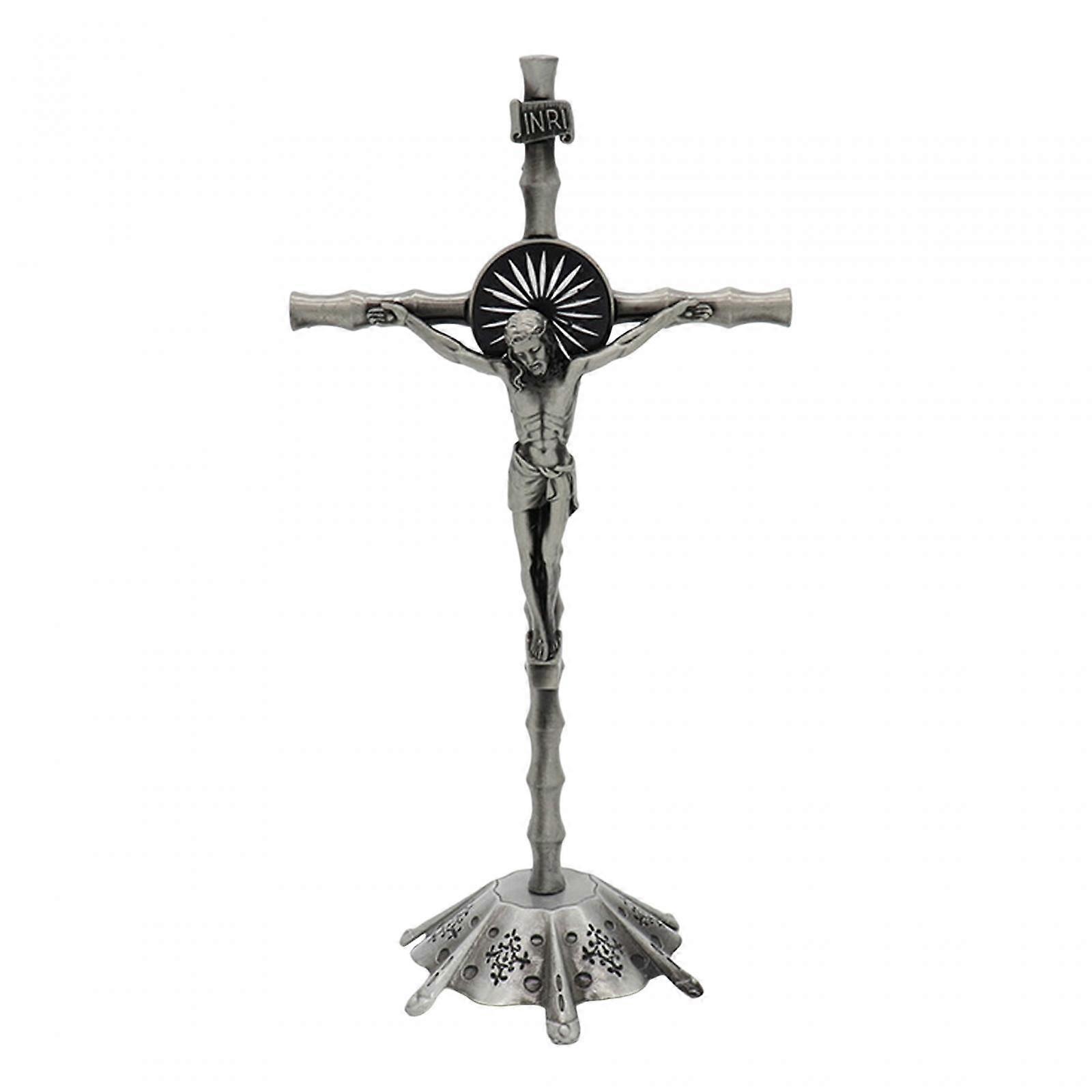 Crucifix Wall Cross Statue Miniature Cross Statue for Cabinet Easter Bedroom retro Argent - Image 2