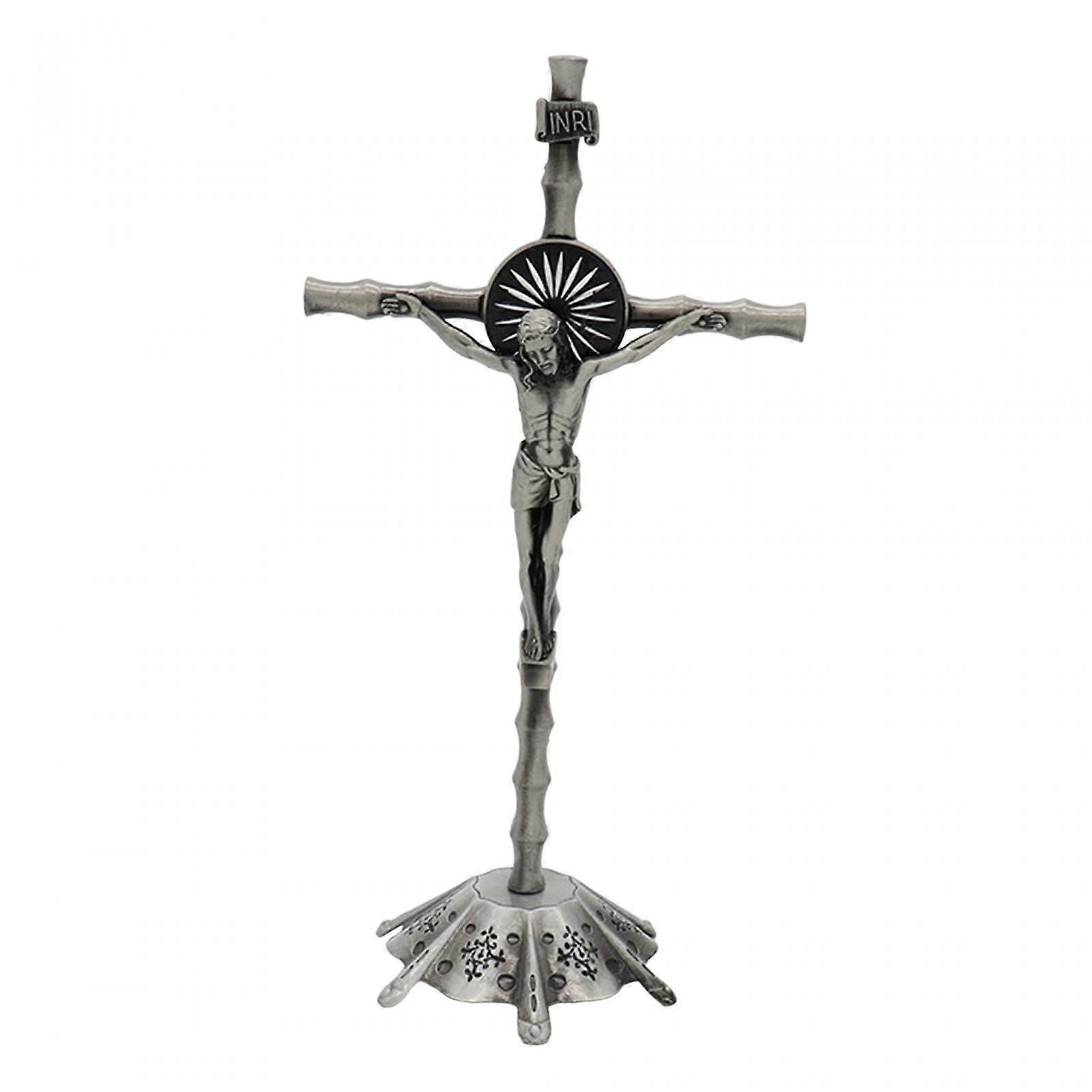 Crucifix Wall Cross Statue Miniature Cross Statue for Cabinet Easter Bedroom retro Argent - Image 3