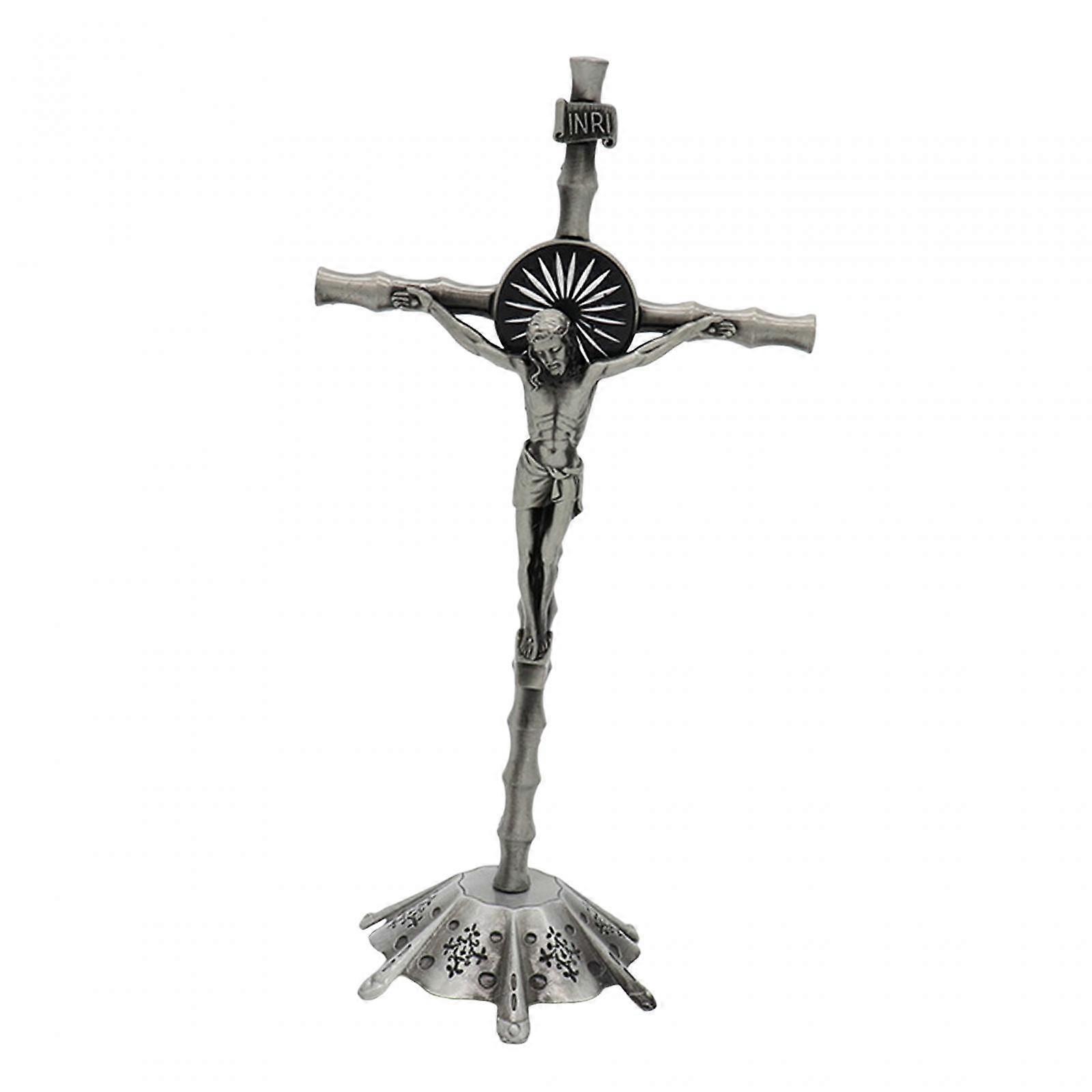 Crucifix Wall Cross Statue Miniature Cross Statue for Cabinet Easter Bedroom retro Argent - Image 4