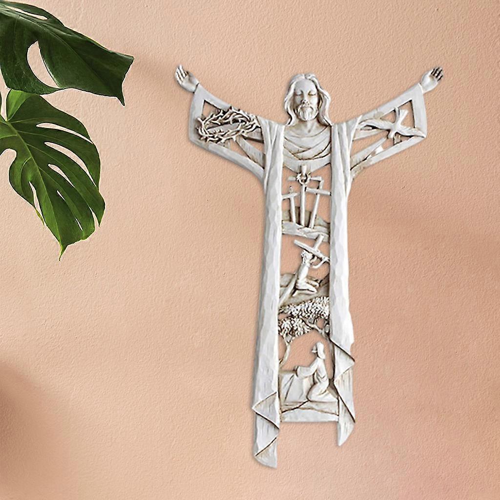 Église chrétienne ressuscitée Croix murale Miniature Jésus Église Reliques Figurines Sculpture Salon Party Cabinet Décoration intérieure - Image 1