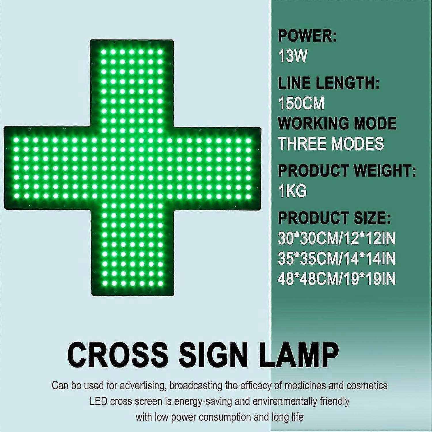 Enseigne lumineuse LED en forme de croix clignotante pour pharmacie, 30 cm (12 pouces), idéale pour les cabinets médicaux et les centres de soins d'urgence. Visibilité 24h/24 et 7j/7. - Image 2