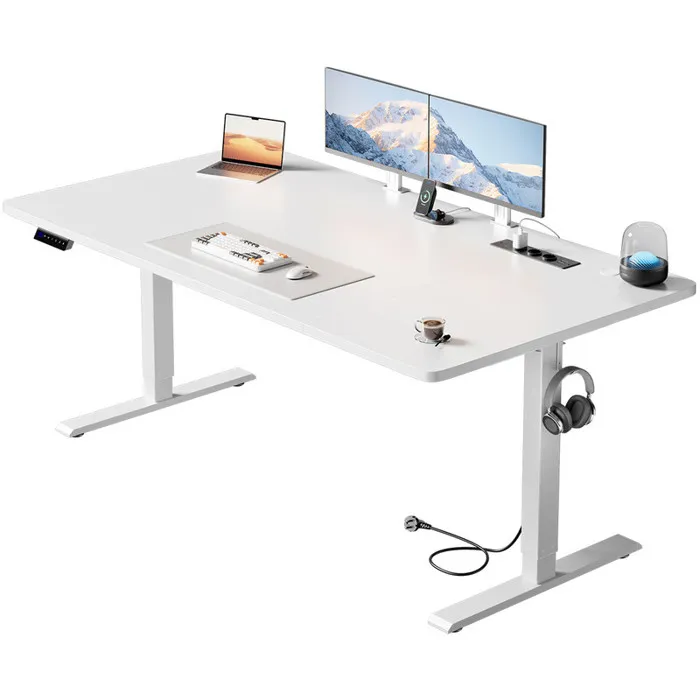 HLONONE Bureau Assis Debout Électrique, 160 x 80 cm Table Reglable Hauteur, Bureau Reglable en Hauteur Electrique, Blanc - Image 1