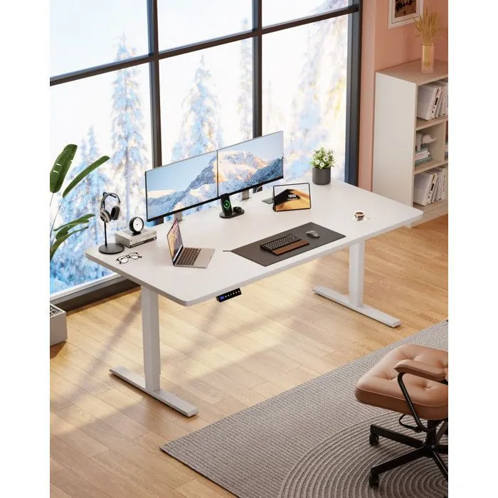 HLONONE Bureau Assis Debout Électrique, 160 x 80 cm Table Reglable Hauteur, Bureau Reglable en Hauteur Electrique, Blanc - Image 6