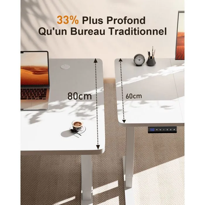 HLONONE Bureau Assis Debout Électrique, 160 x 80 cm Table Reglable Hauteur, Bureau Reglable en Hauteur Electrique, Blanc - Image 8