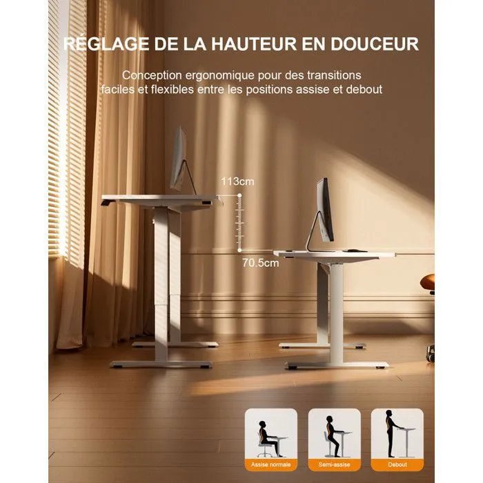 HLONONE Bureau Assis Debout Électrique, 160 x 80 cm Table Reglable Hauteur, Bureau Reglable en Hauteur Electrique, Blanc - Image 9