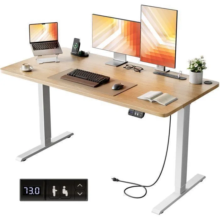 HLONONE Bureau Assis Debout Électrique, 160 x 80 cm Table Reglable Hauteur, Bureau Reglable en Hauteur Electrique, Blanc - Image 12