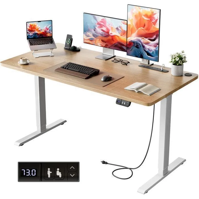 HLONONE Bureau Assis Debout Électrique, 160 x 80 cm Table Reglable Hauteur, Bureau Reglable en Hauteur Electrique, Blanc - Image 14