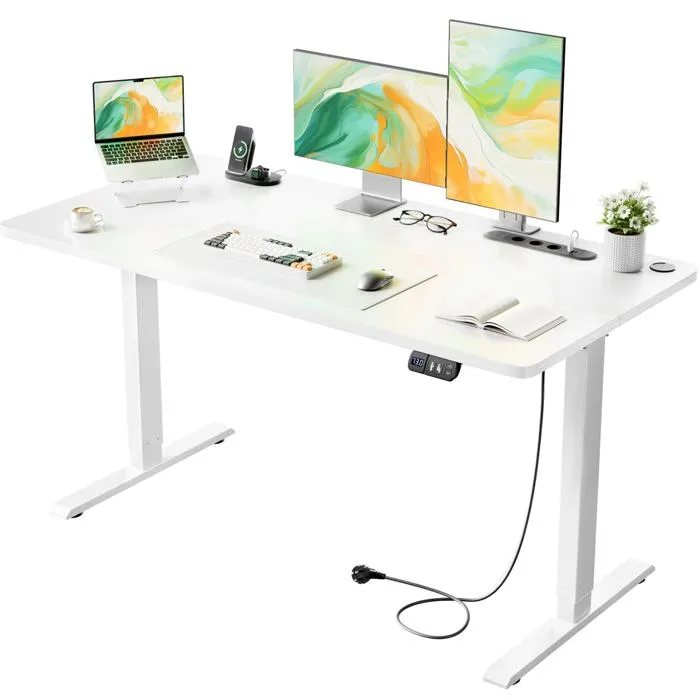 HLONONE Bureau Assis Debout Électrique, 160 x 80 cm Table Reglable Hauteur, Bureau Reglable en Hauteur Electrique, Blanc - Image 24