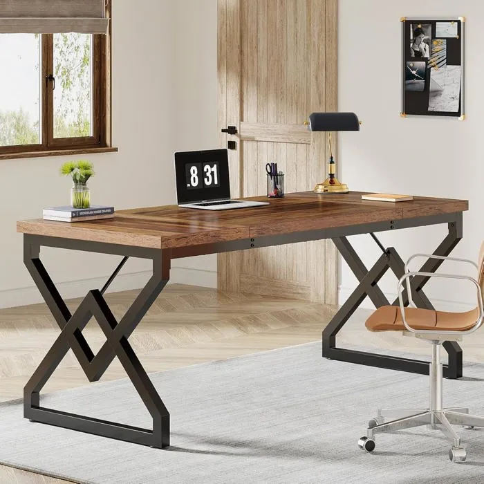 Tribesigns Bureau - 160 x 70 x 75 cm - Grande Table d'ordinateur de Bureau avec Plateau en Bois - pour Bureau à Domicile - Marron - Image 1