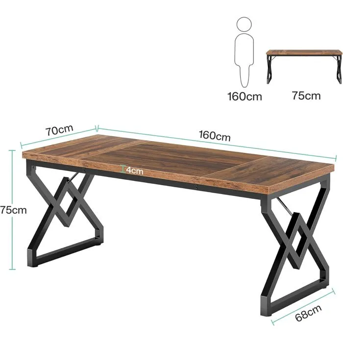 Tribesigns Bureau - 160 x 70 x 75 cm - Grande Table d'ordinateur de Bureau avec Plateau en Bois - pour Bureau à Domicile - Marron - Image 3