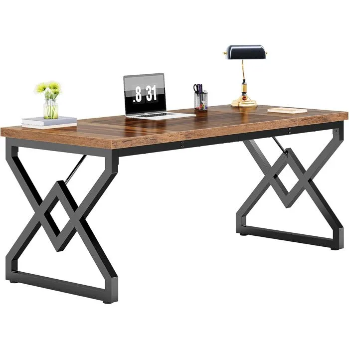 Tribesigns Bureau - 160 x 70 x 75 cm - Grande Table d'ordinateur de Bureau avec Plateau en Bois - pour Bureau à Domicile - Marron - Image 4