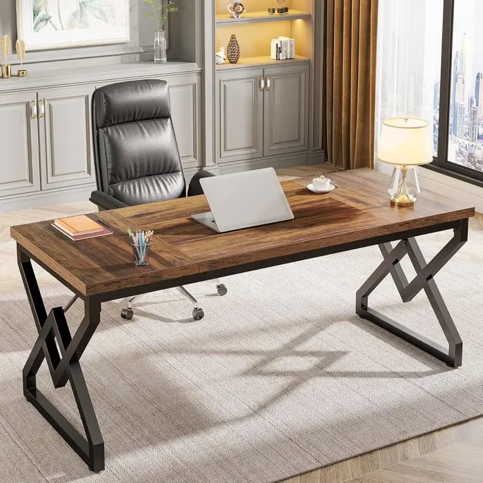 Tribesigns Bureau - 160 x 70 x 75 cm - Grande Table d'ordinateur de Bureau avec Plateau en Bois - pour Bureau à Domicile - Marron - Image 5