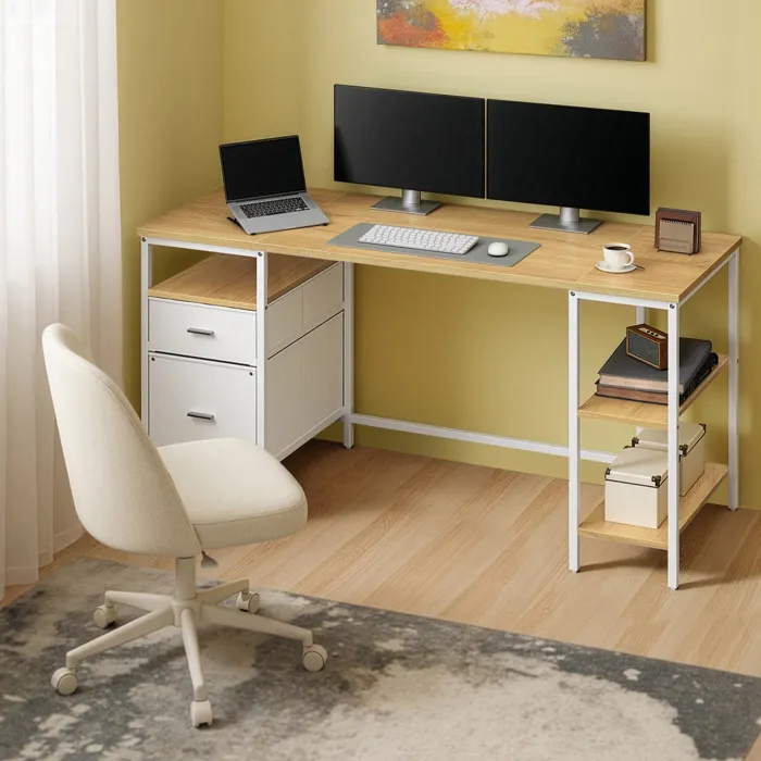 Tribesigns Bureau - 160 x 70 x 75 cm - Grande Table d'ordinateur de Bureau avec Plateau en Bois - pour Bureau à Domicile - Marron - Image 10