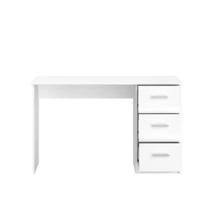 Bureau droit 3 tiroirs - Panneaux de particules - Décor Blanc - Scandinave - L 121 x P 55 x H 74 cm - ESSENTIEL - Image 5