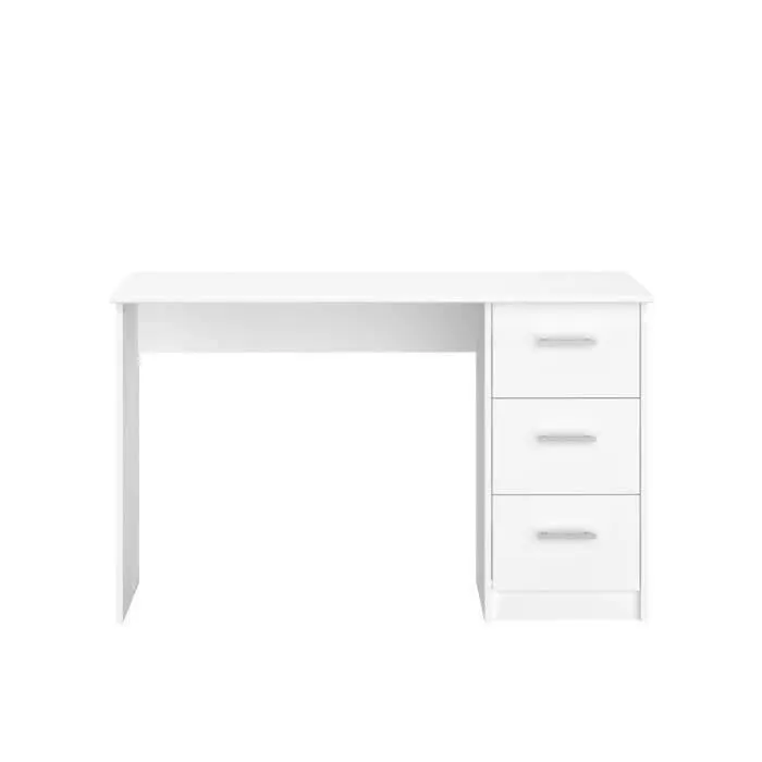 Bureau droit 3 tiroirs - Panneaux de particules - Décor Blanc - Scandinave - L 121 x P 55 x H 74 cm - ESSENTIEL - Image 7
