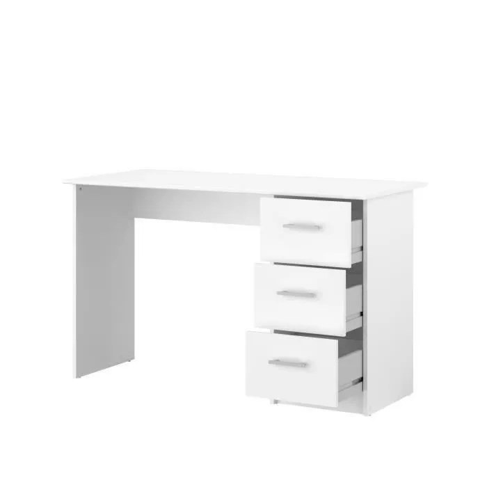 Bureau droit 3 tiroirs - Panneaux de particules - Décor Blanc - Scandinave - L 121 x P 55 x H 74 cm - ESSENTIEL - Image 8