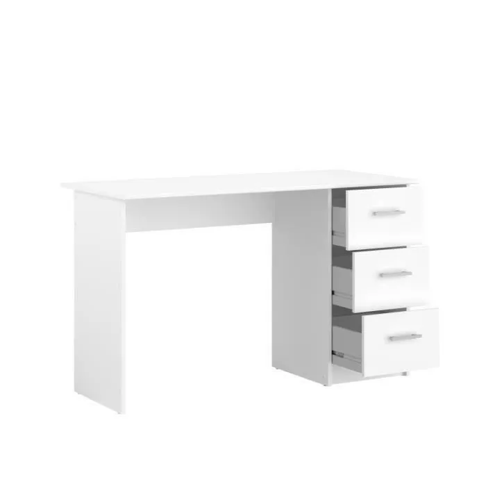 Bureau droit 3 tiroirs - Panneaux de particules - Décor Blanc - Scandinave - L 121 x P 55 x H 74 cm - ESSENTIEL - Image 12