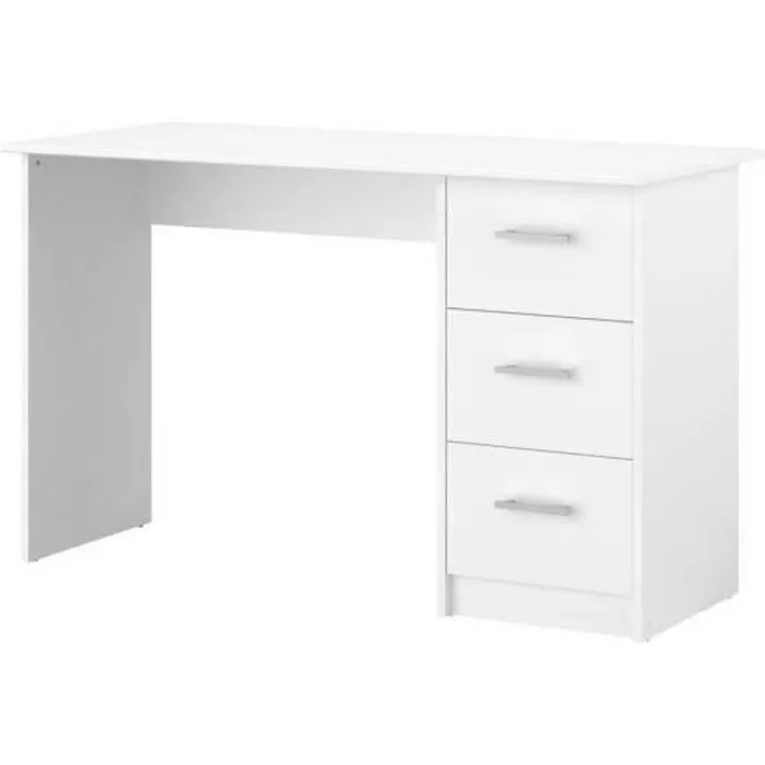 Bureau droit ESSENTIEL - 3 tiroirs - Décor chêne et blanc - L 121,2 x P 55 x H 74,5 cm - PARISOT - Image 2