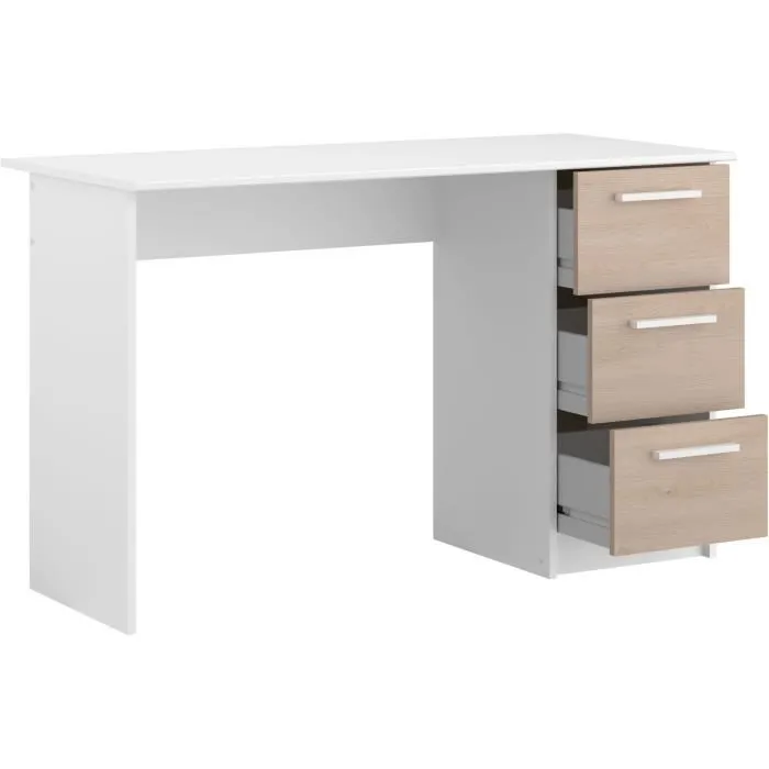 Bureau droit ESSENTIEL - 3 tiroirs - Décor chêne et blanc - L 121,2 x P 55 x H 74,5 cm - PARISOT - Image 8