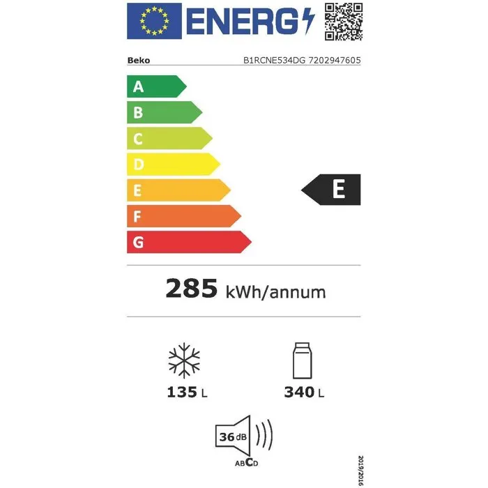 Réfrigérateur combiné - BEKO - B1RCNE534DG -Grande capacité 475 L - Ventilé - Distributeur d'eau - Classe E - 187x70,9x59x7 - Grey - Image 8